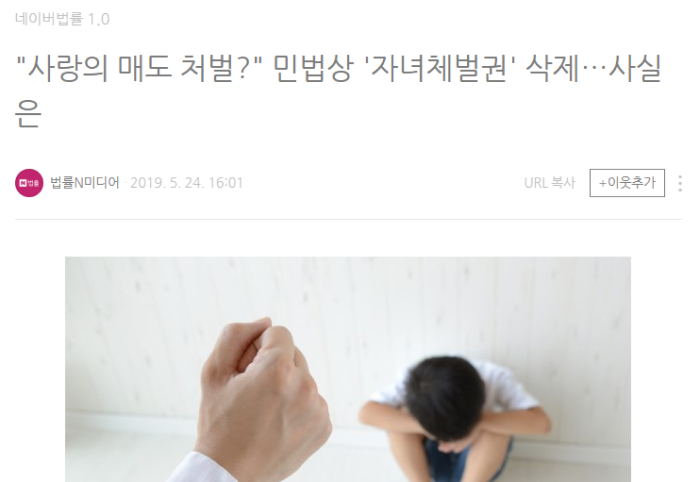 사랑의 매도 처벌 민법상 자녀체벌권 삭제 사실은